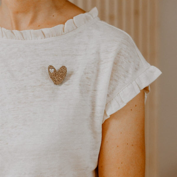 Broche gros cœur paillettes - Vanille Coton