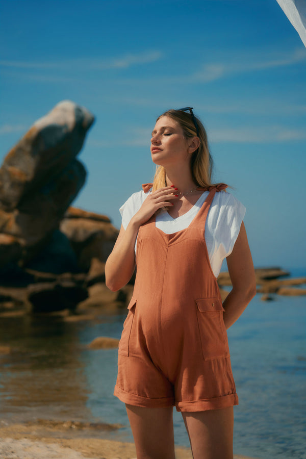 Salopette short de maternité Eloise - Vanille Coton