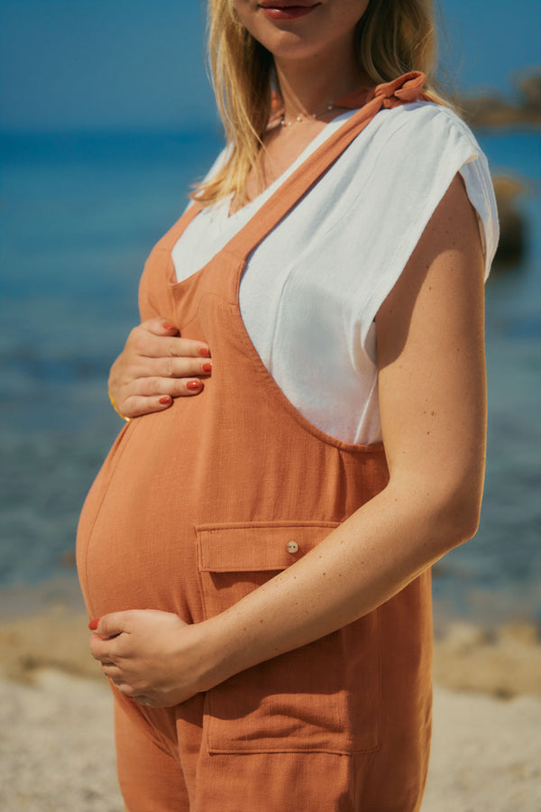 Salopette short de maternité Eloise - Vanille Coton