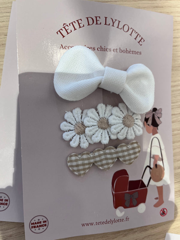 Trio pinces printemps - Vanille Coton