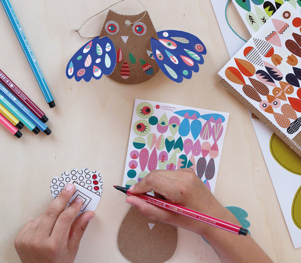 Kit créatif 6 chouettes à colorier « Mes Arty Chouettes » - Vanille Coton