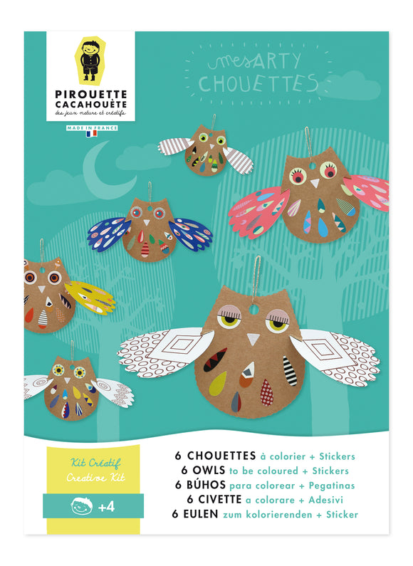 Kit créatif 6 chouettes à colorier « Mes Arty Chouettes » - Vanille Coton