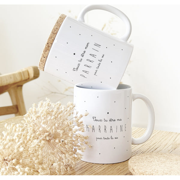 Tasse annonce « Veux-tu être mon Parrain? » - Vanille Coton
