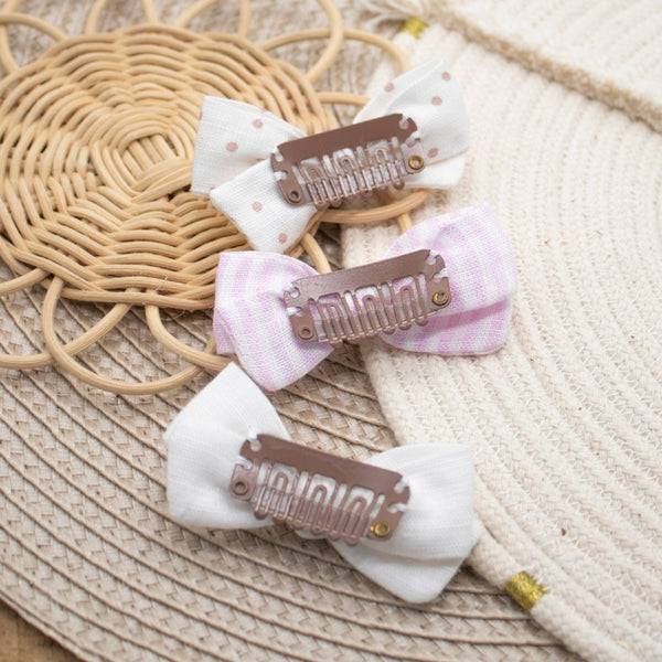 Trio de barrettes anti-glisse rose rayé - Vanille Coton