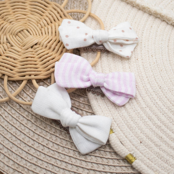Trio de barrettes anti-glisse rose rayé - Vanille Coton