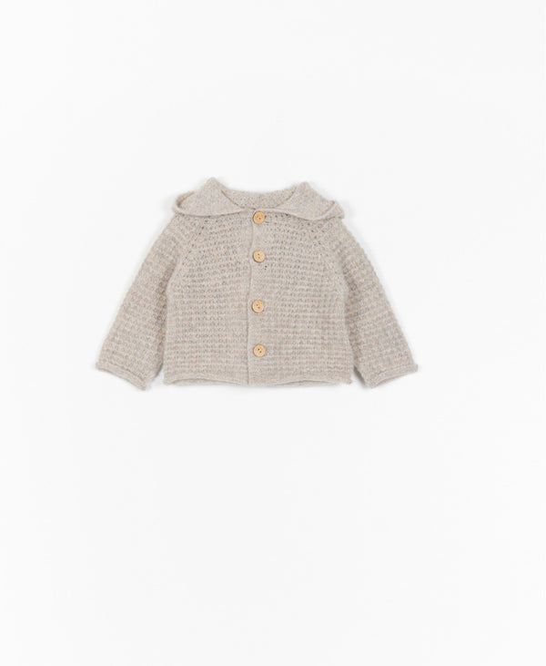 Gilet tricoté à capuche avoine - Vanille Coton