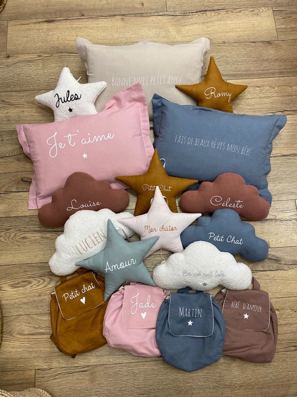 Coussin lin rose Je t'aime - Vanille Coton