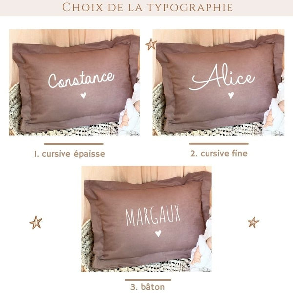 Coussin personnalisable en lin mauve "Bébé rouennais" - Vanille Coton